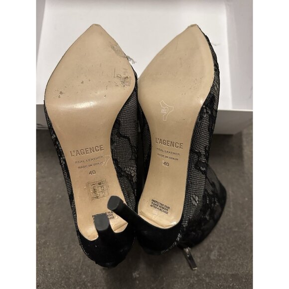 L'AGENCE Mila Booties Heels Lace Black Suede Leather - Picture 5 of 6